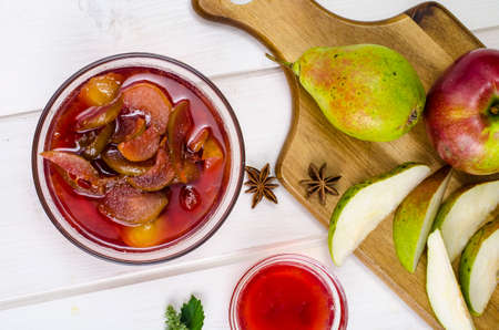 Jam from pears and apples in sweet syrup. Studio Photoの写真素材