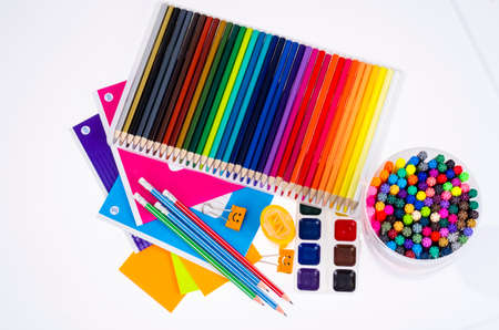 School items and student accessories. Studio Photo.