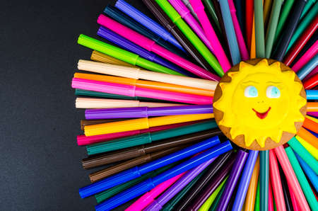 Abstraction sun from markers, school concept. Studio Photoの写真素材