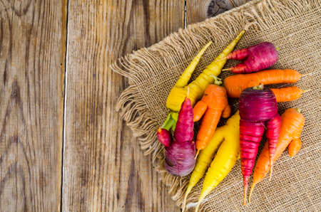 Ugly, deformed fresh organic carrots different color. Studio Photoの写真素材