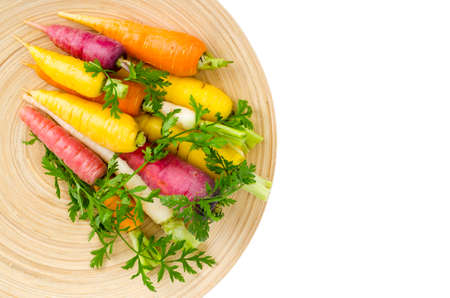 Fresh organic farm carrots of various types and colors. Studio Photoの写真素材