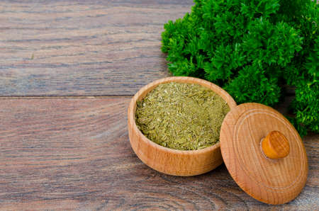 Fresh and dried parsley, spicy aromatic herbs. Studio Photoの写真素材