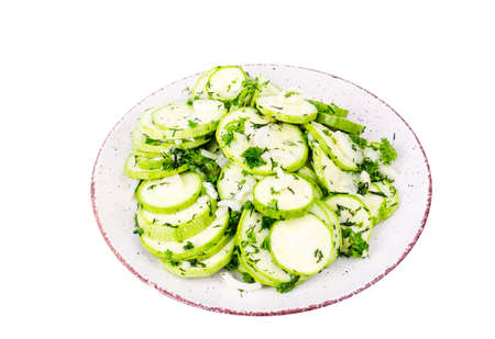 Marinated slices of zucchini with garlic and herbs. Studio Photoの写真素材