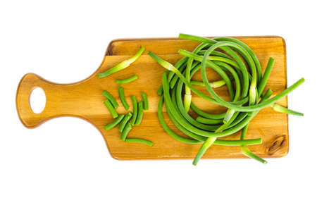 Bunch of green stalks of fresh young garlic. Studio Photoの写真素材