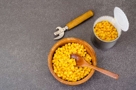 Canned ripe yellow sweet corn in jar. Studio Photoの写真素材