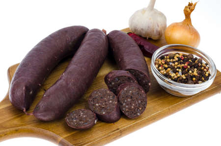 Polish and German black pudding. Studio Photo