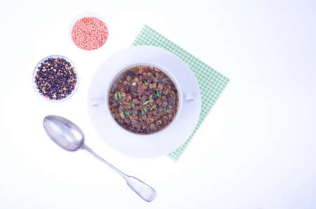 Vegetarian thick soup with vegetables and lentils. Studio Photoの写真素材