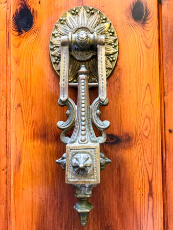 Antique vintage door with metal handle. 