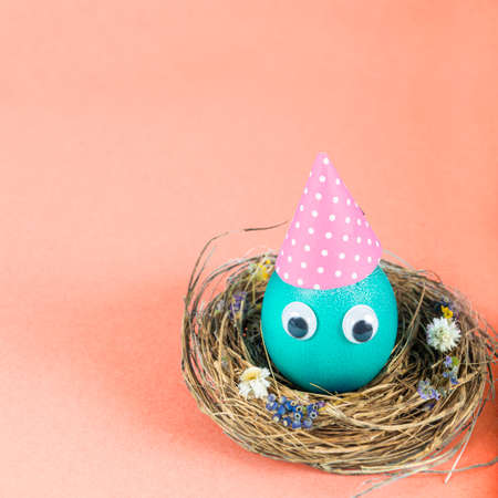 Colorful background with Easter eggs on red background. Happy Easter concept. Can be used as poster,...