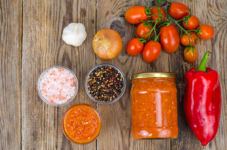 Sauce, an appetizer of seasonal vegetables in glass. Studio Photoの写真素材