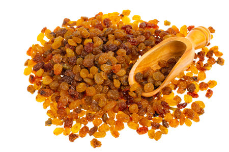 Heap of sweet tasty raisins isolated on white background. Studio Photoの写真素材