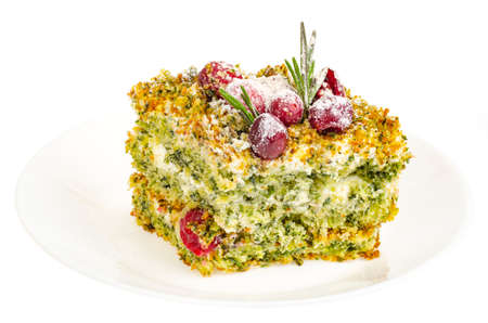 Piece of sweet cake with spinach and cranberries. Studio Photoの写真素材