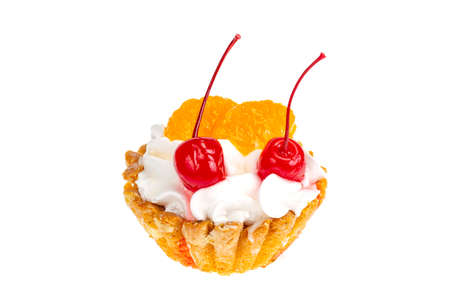 Cake with whipped cream and fruit, berries. Studio Photoの写真素材