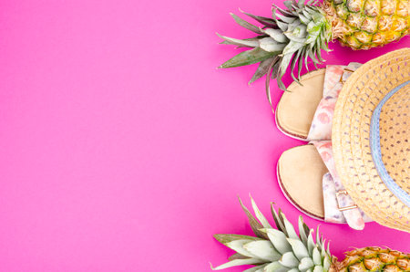 Summer concept, composition with pineapple on bright background. Studio Photoの写真素材