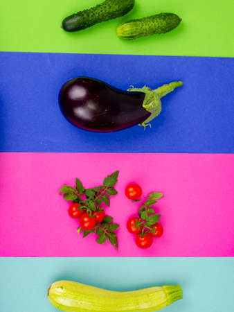 Idea with fresh organic vegetables against bright background. Minimal health concept. Studio Photo.の写真素材