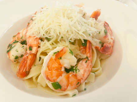Pasta with spinach and king prawns. Studio Photoの写真素材