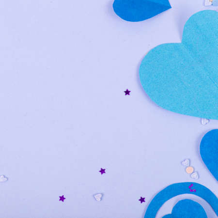 Abstract Background with Paper Hearts for Valentine s Day. Pink Love and Feeling Background for poster, banner, post, card. Top viewの写真素材