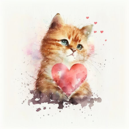 Cute watercolor cat. Illustration Generative AIの素材
