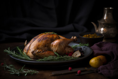 Thanksgiving dinner with turkey. Illustration Generative AIの素材