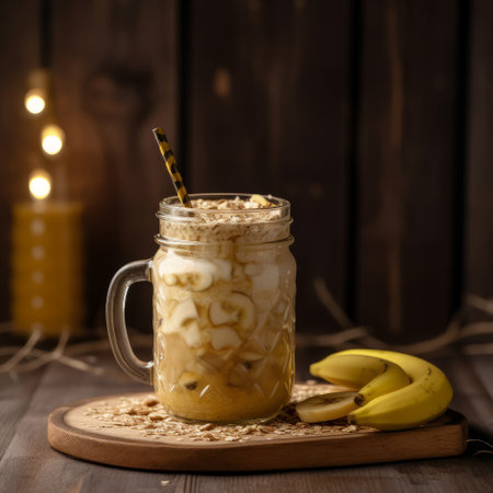 Dovish cocktail with banana and oatmeal. Illustration Generative AIの素材