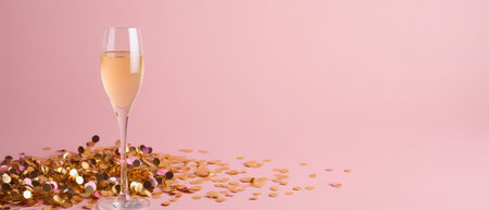 Champagne glass with confetti. Illustration Generative AIの素材