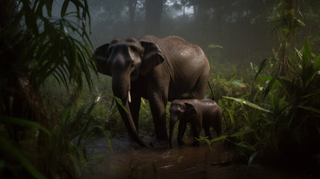 Elephant with baby. Illustration Generative AIの素材