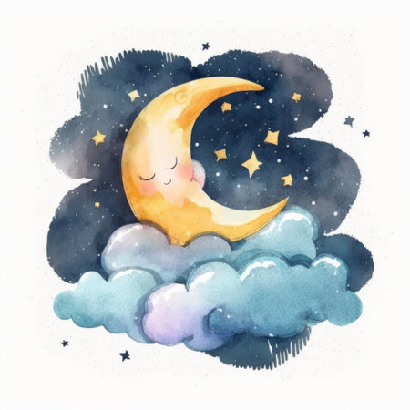 Cute watercolor moon. Illustration Generative AIの素材
