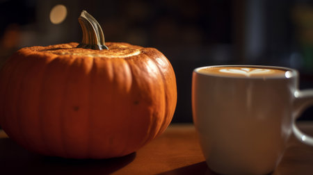 Pumpkin autumn latte. Illustration AI Generativeの素材