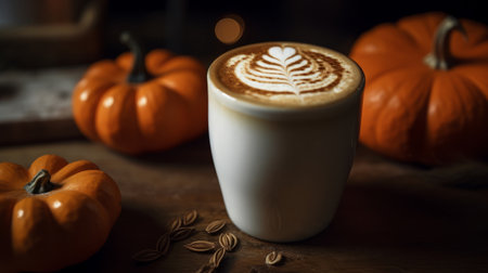 Pumpkin autumn latte. Illustration AI Generativeの素材