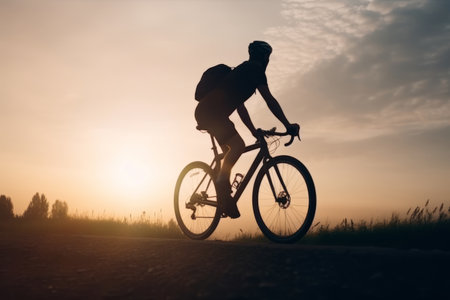 Cyclist in sunset. Illustration Generative AIの素材
