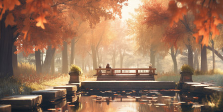 autumn park. Illustration Generative AIの素材