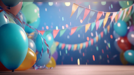 Birthday background with balloons. Illustration Generative AIの素材