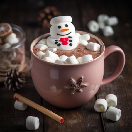 Christmas mug of hot chocolate with little marshmallows. Illustration Generative AIの素材