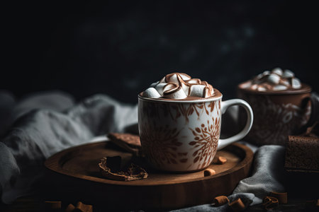 Christmas mug of hot chocolate with little marshmallows. Illustration Generative AIの素材