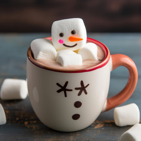Christmas mug of hot chocolate with little marshmallows. Illustration Generative AIの素材