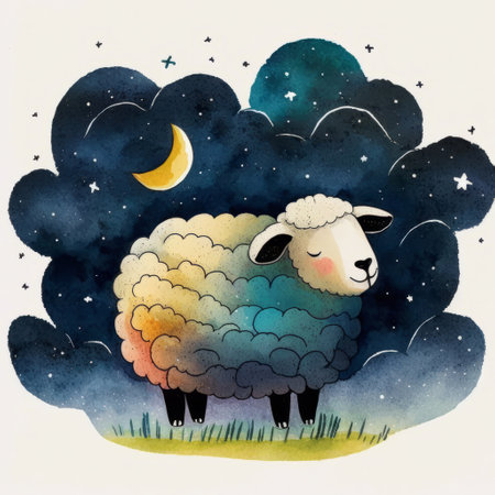Cute dream sheep. Illustration Generative AIの素材