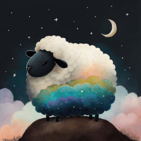 Cute dream sheep. Illustration Generative AIの素材
