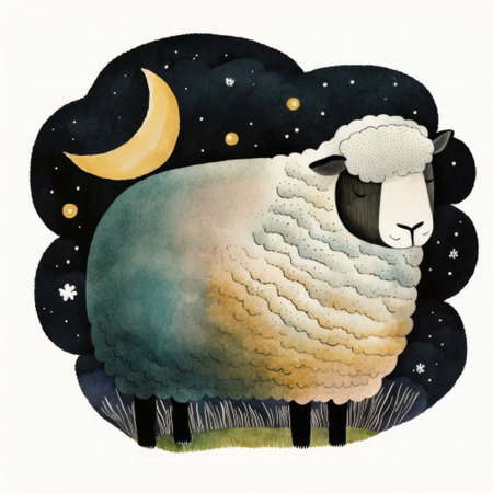 Cute dream sheep. Illustration Generative AIの素材