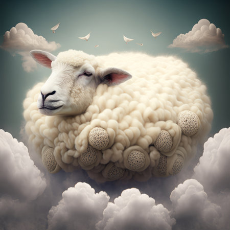 Cute dream sheep. Illustration Generative AIの素材