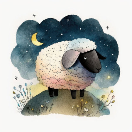 Cute dream sheep. Illustration Generative AIの素材