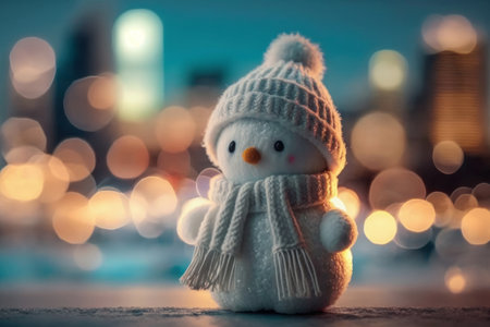 Cute little snowman background. Illustration Generative AIの素材