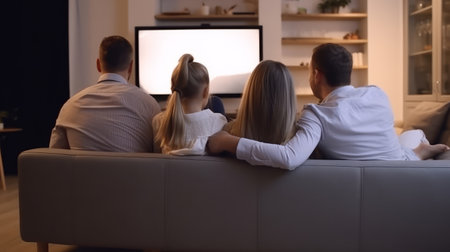 Family watching TV. Illustration Generative AIの素材