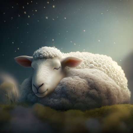 Cute dream sheep. Illustration Generative AIの素材