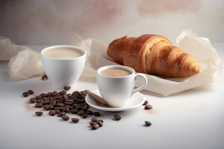 Croissant with coffee. Illustration Generative AIの素材