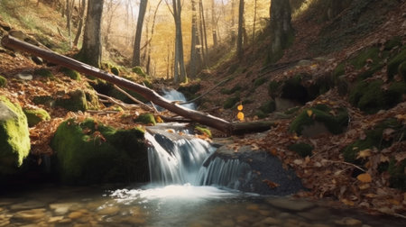 Waterfall in autumn. Illustration Generative AIの素材