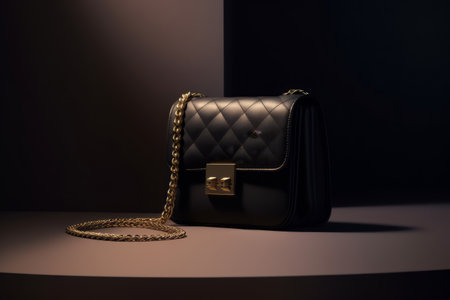 Black elegant small womens bag on a chain Illustration Generative AIの素材
