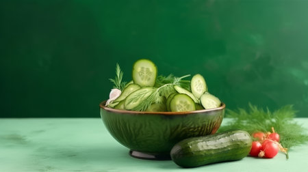 Bowl with cucumbers. Illustration Generative AIの素材
