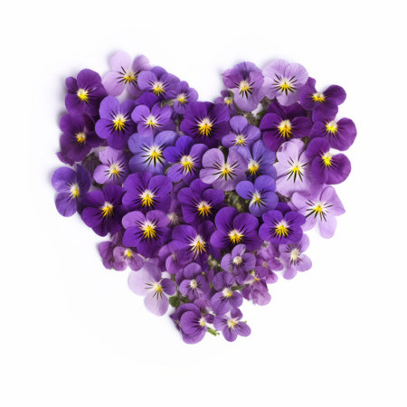 Violets flower in heart shape. Illustration Generative AIの素材