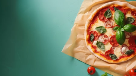 Pizza vivid background. Illustration AI Generativeの素材