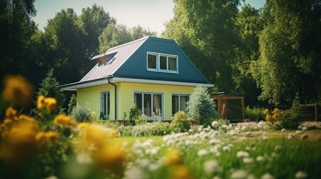green modern house. Illustration Generative AIの素材